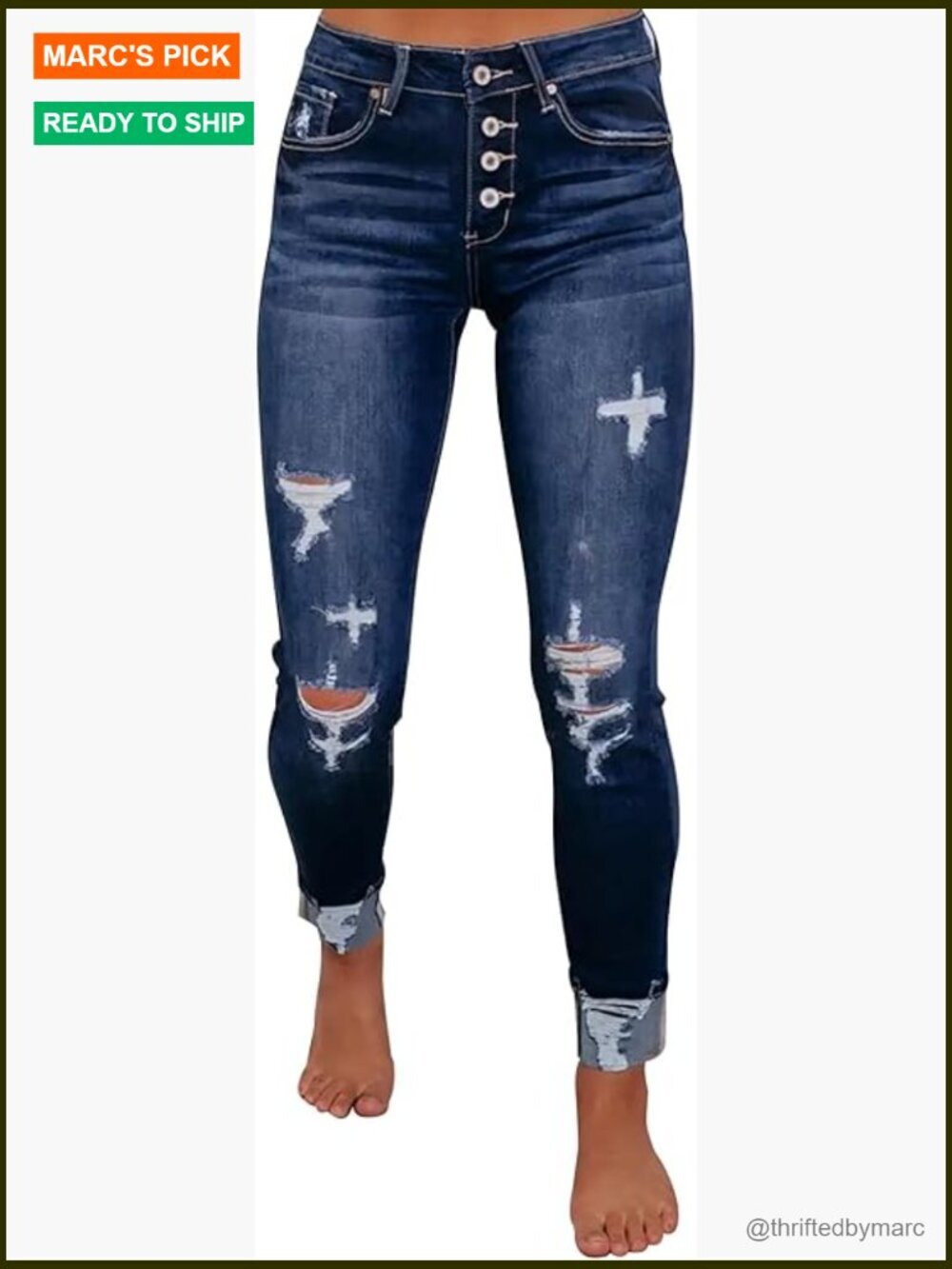 Ripped Skinny Jeans High Rise Stretch Denim Distressed Frayed Hem